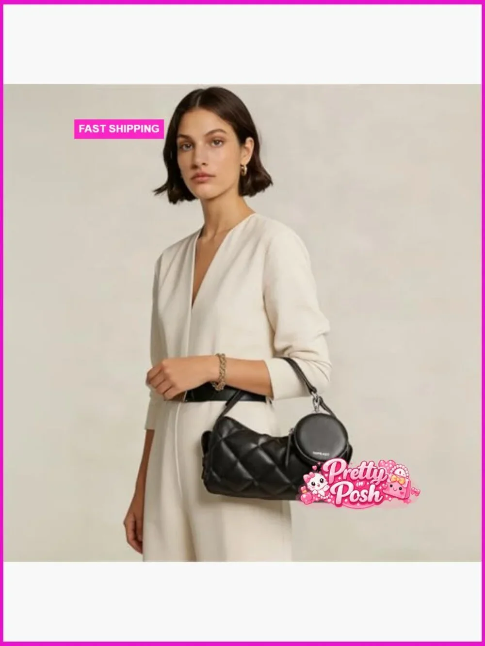 Vegan Leather Quilted Hobo Crossbody Bag With Adjustable Strap